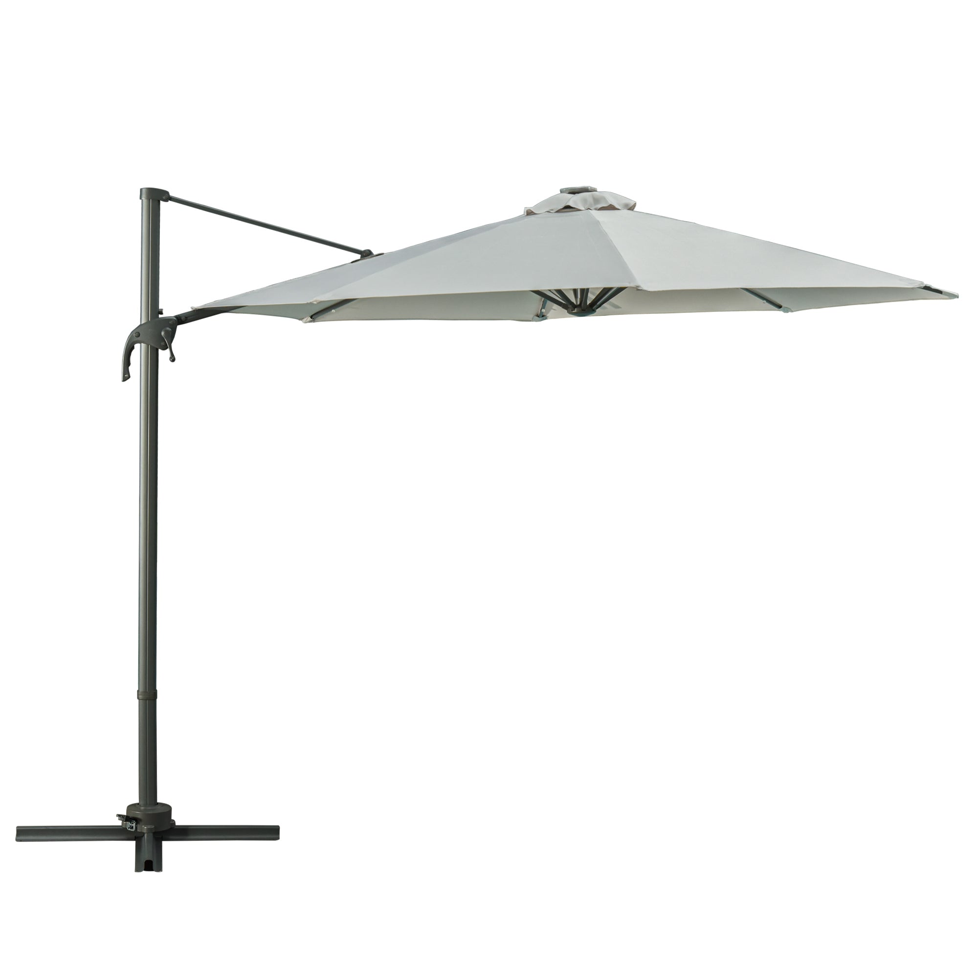 Outsunny 3(m) LED Cantilever Parasol Garden Sun Umbrella w/ Cross Base and Solar Lights Grey