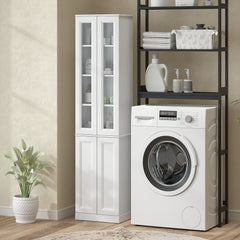 HOMCOM Tall Bathroom Storage Cabinet, 6-Tier Slim Bathroom Cabinet with Adjustable Shelf, 4 Soft-Close Doors, White