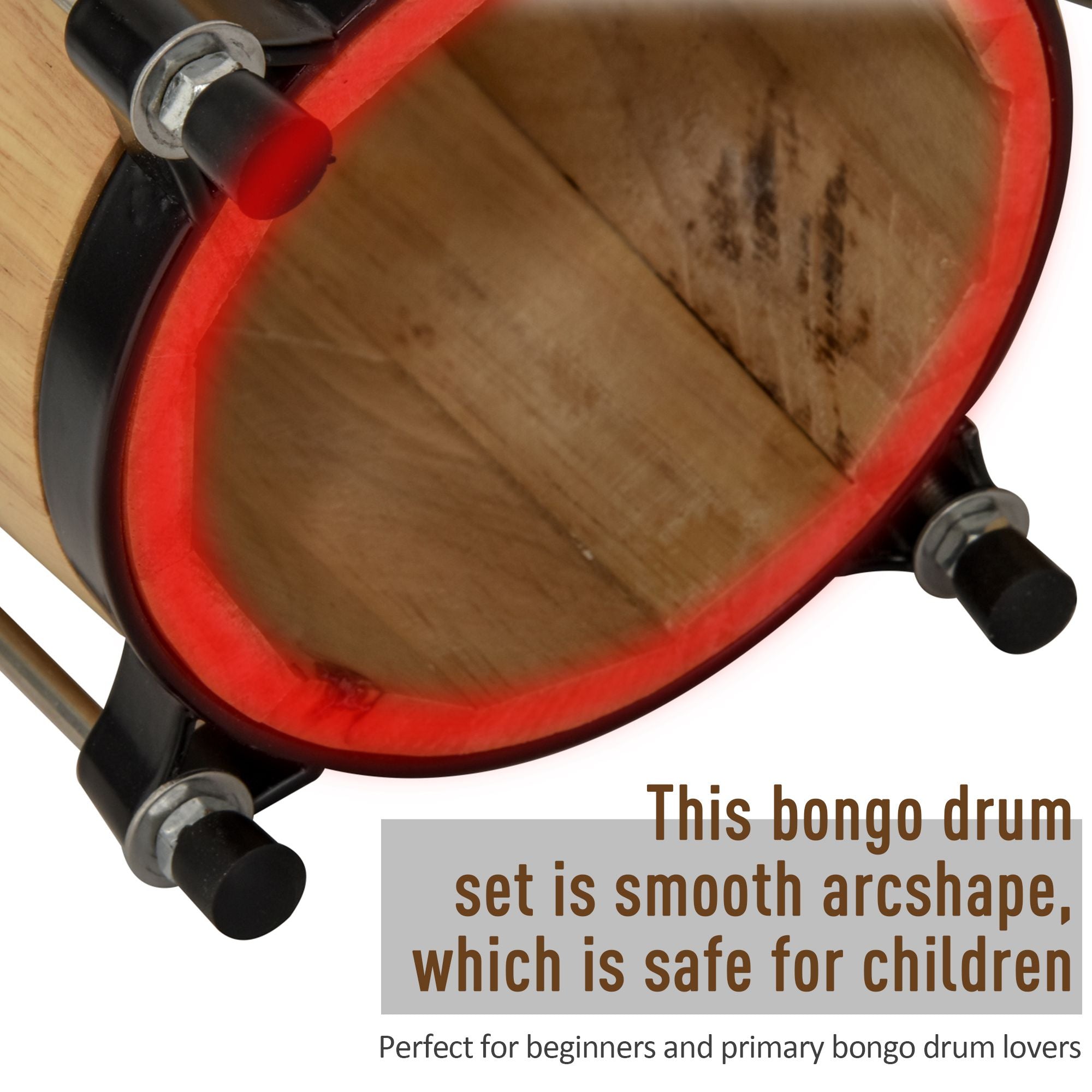 HOMCOM Wooden Bongo Drum Set a7.75" & a7" w/ Drum Head, Percussion Instrument, Drums, Tuning Wrench For Adults Beginners