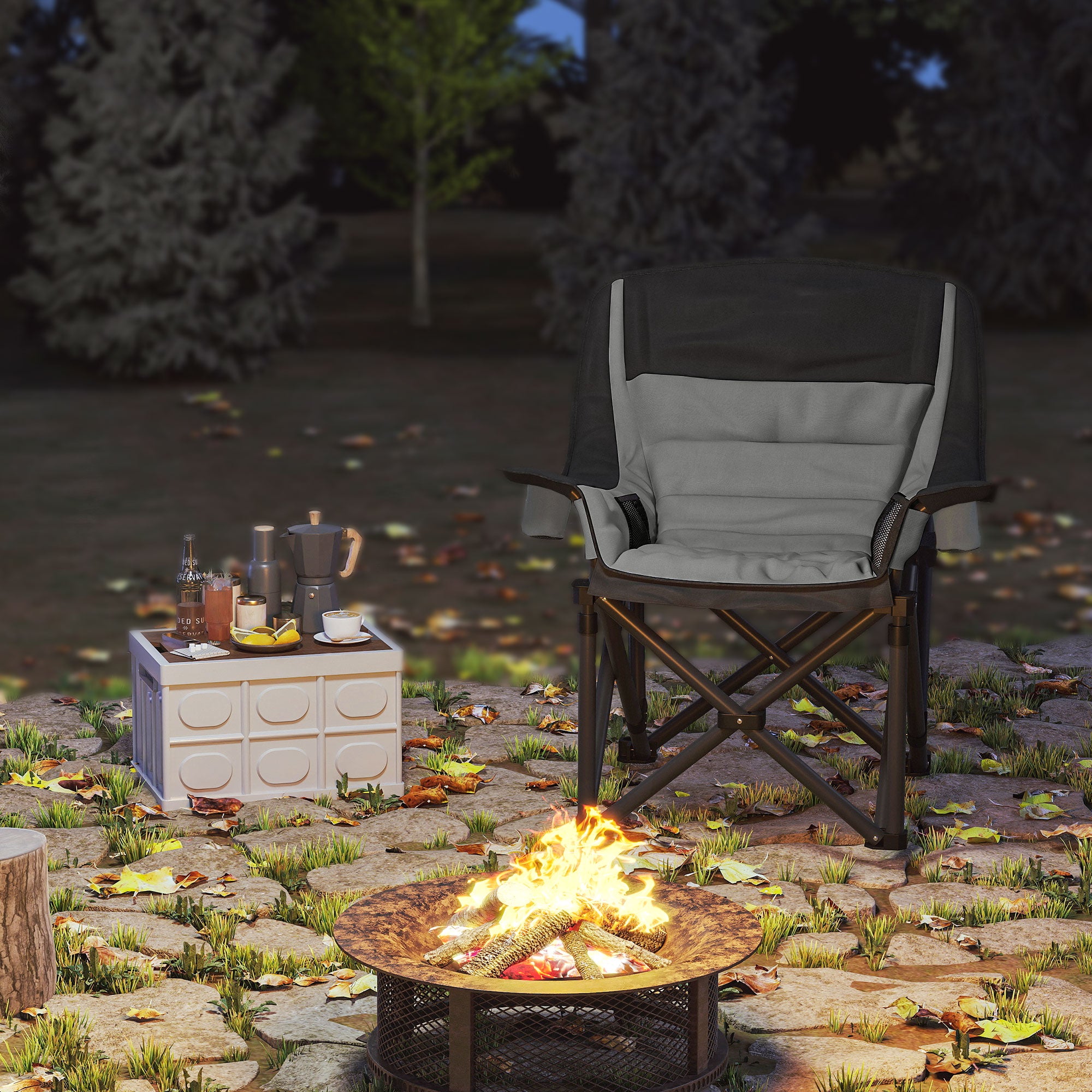 Outsunny Portable Padded Camping Chair, with Bag - Black/Grey