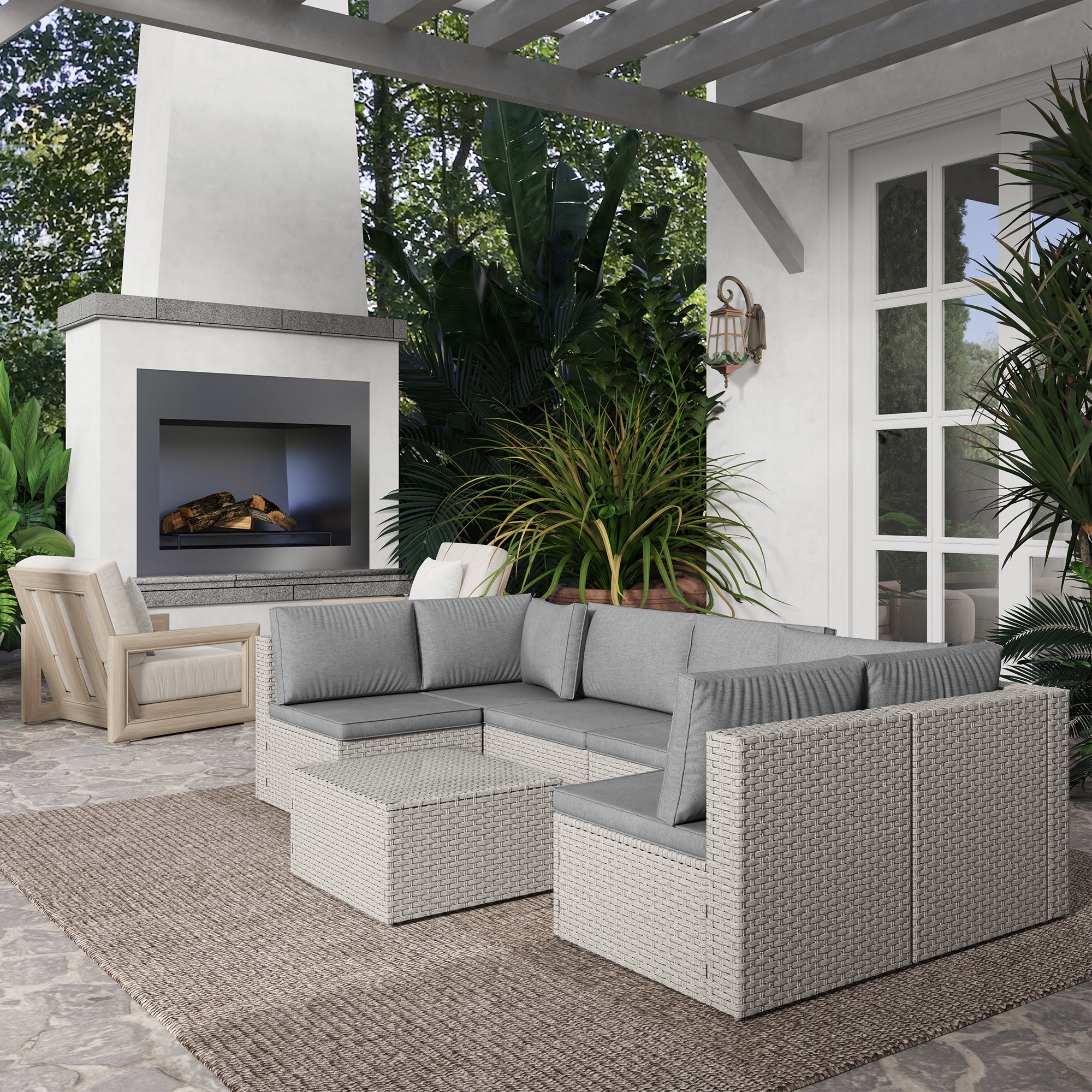 Outsunny Seven-Piece Modular Rattan Set - Grey