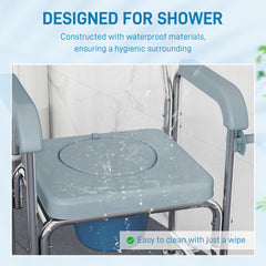 HOMCOM Rolling Shower Wheelchair for Seniors, Bedside Commode Chair with Locking Wheels, Seat, Backrest, Arms, Grey