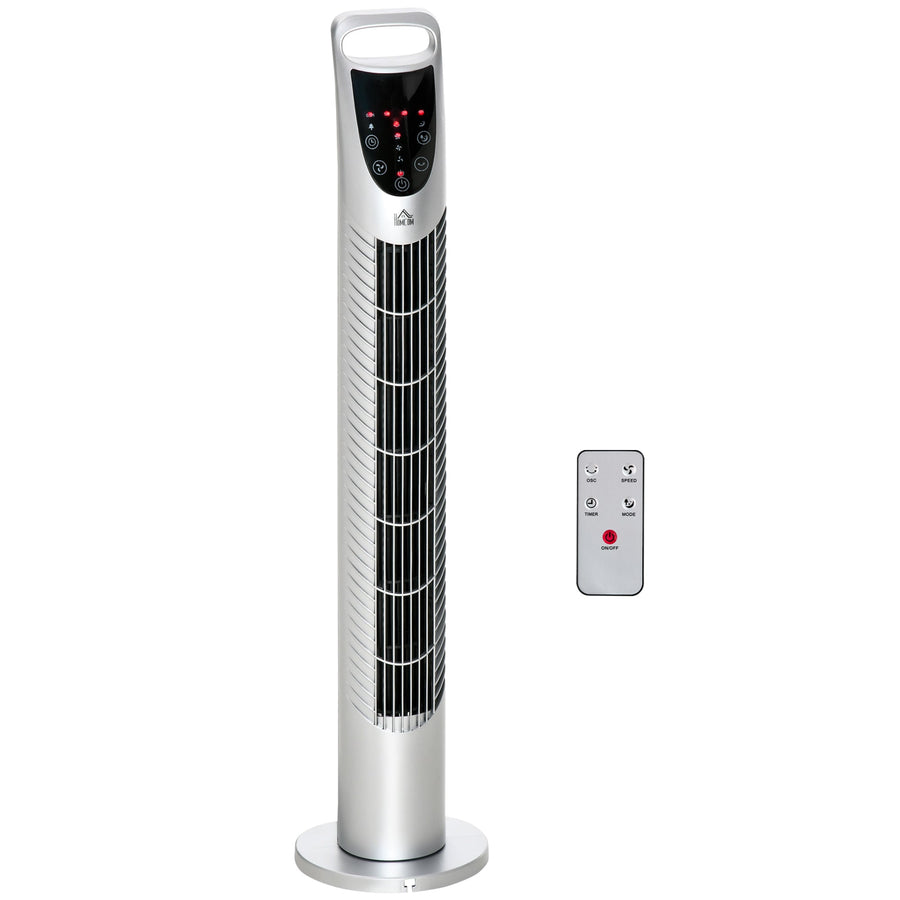 HOMCOM 31 Inch Bladeless Oscillating Tower Fan with 70° Oscillation, Remote Control, 7.5H Timer, 3 Speed 3 Modes, Electric Floor Standing Cooling Fan for Home Bedroom Office, Silver