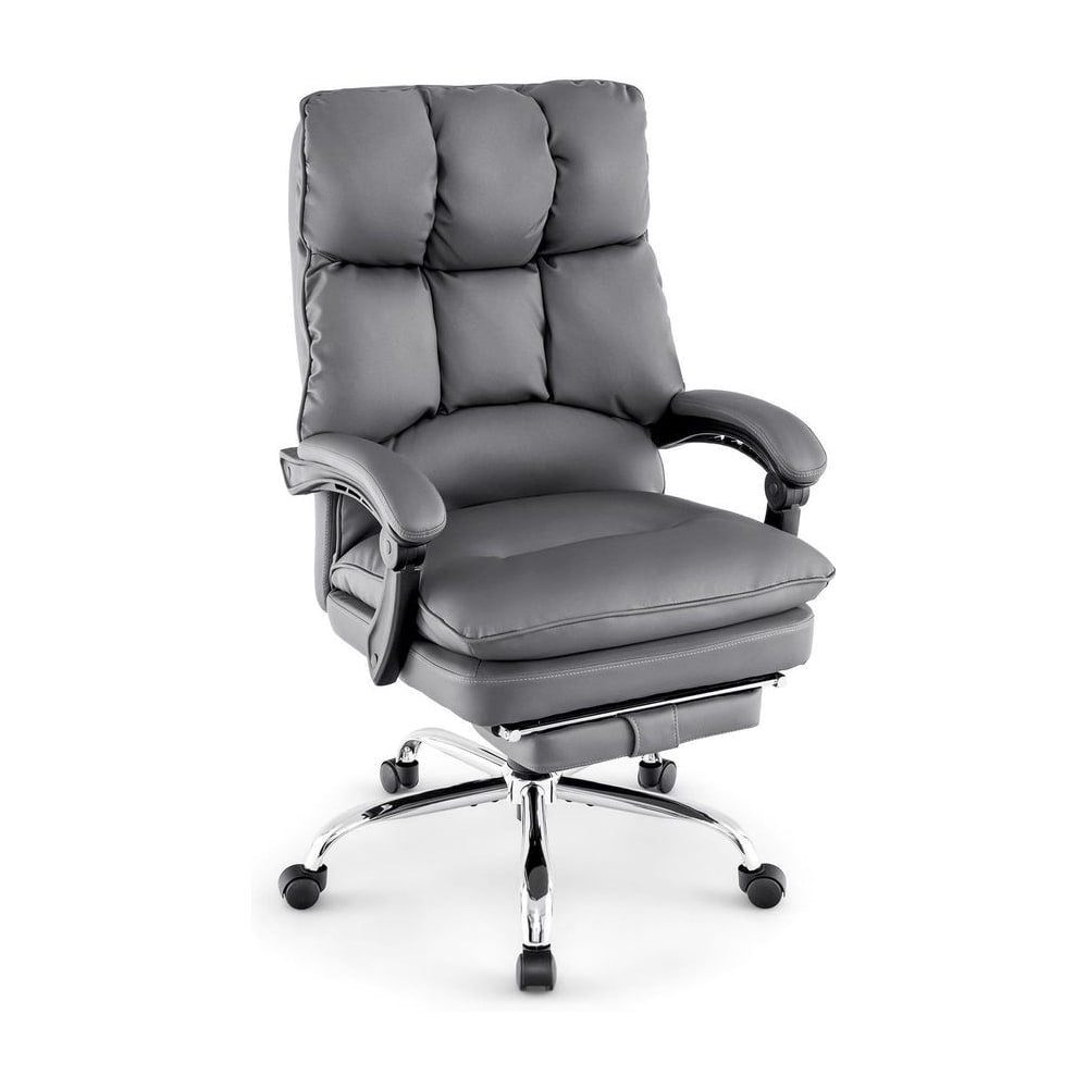 Ergonomic Adjustable High Back Rolling Computer Chair in grey with a chrome base and castor wheels