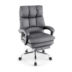 Ergonomic Adjustable High Back Rolling Computer Chair in grey with a chrome base and castor wheels