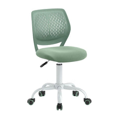 Ergonomic Children Study Chair with Adjustable Height in light green with a white base and wheels