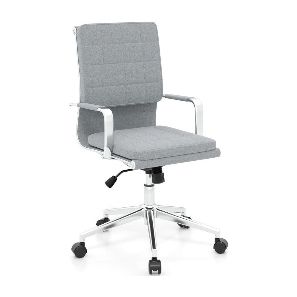 Ergonomic Computer Desk Chair with Rocking Backrest in grey with a silver base and armrests