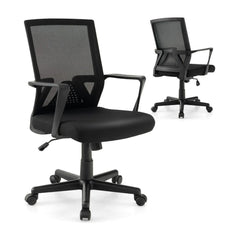 Ergonomic Desk Chair with Lumbar Support and Rocking Function in black, shown from the front and back