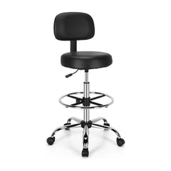 Ergonomic Drafting Chair with Backrest and Adjustable Footrest in black with a chrome base and wheels
