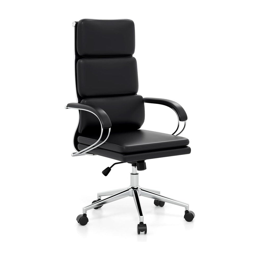 Ergonomic Leather Office Chair in black with a high backrest and a chrome five-star base with wheels