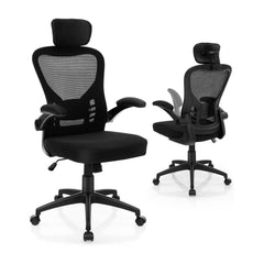 Ergonomic Mesh Office Chair with Adjustable Headrest and Height shown from front and back angles
