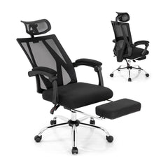 Ergonomic Recliner Mesh Office Chair with Retractable Footrest shown from the front with the footrest extended
