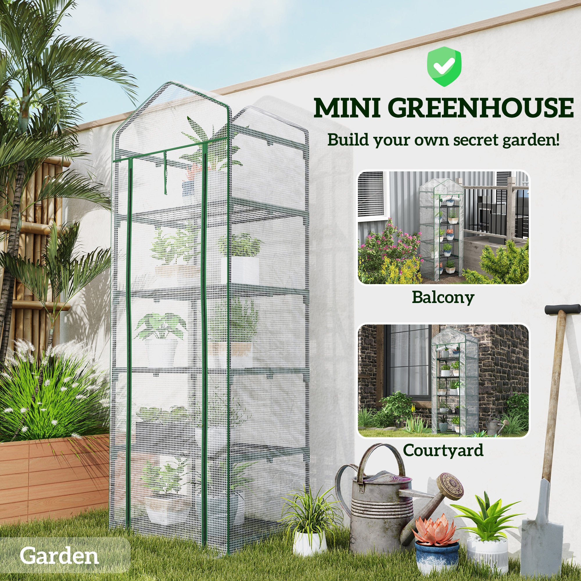 Outsunny 193cm Five Shelf Mini Greenhouse - White