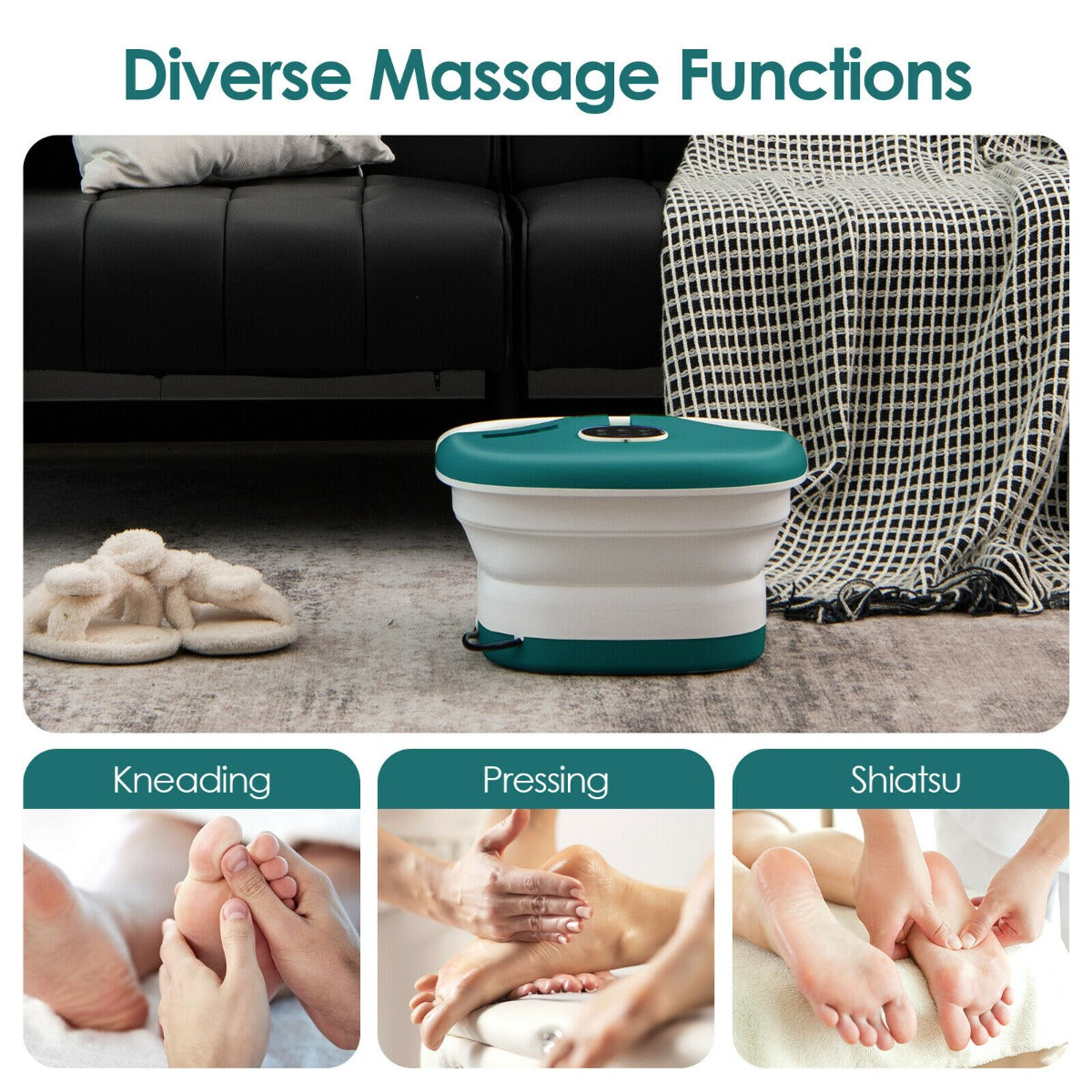 Foot Spa Bath Massager with Heat Bubbles and Remote Control-Teal Blue