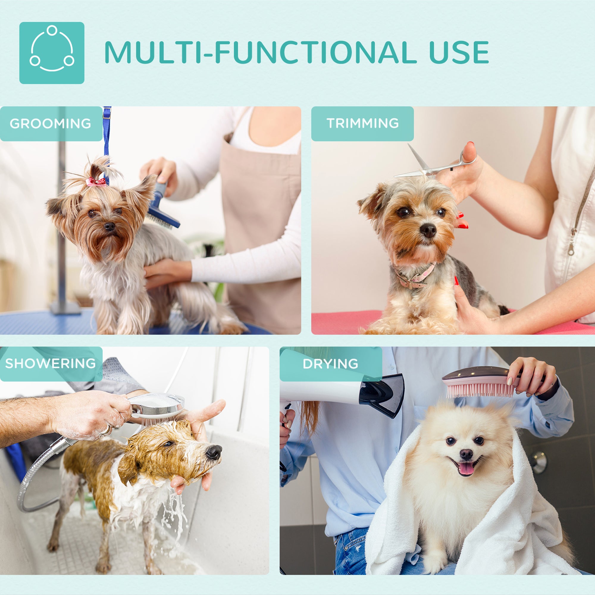 PawHut 32" Foldable Dog Grooming Table Pet Drying Beauty Table Adjustable Fixed Arm Rubber Top, Black