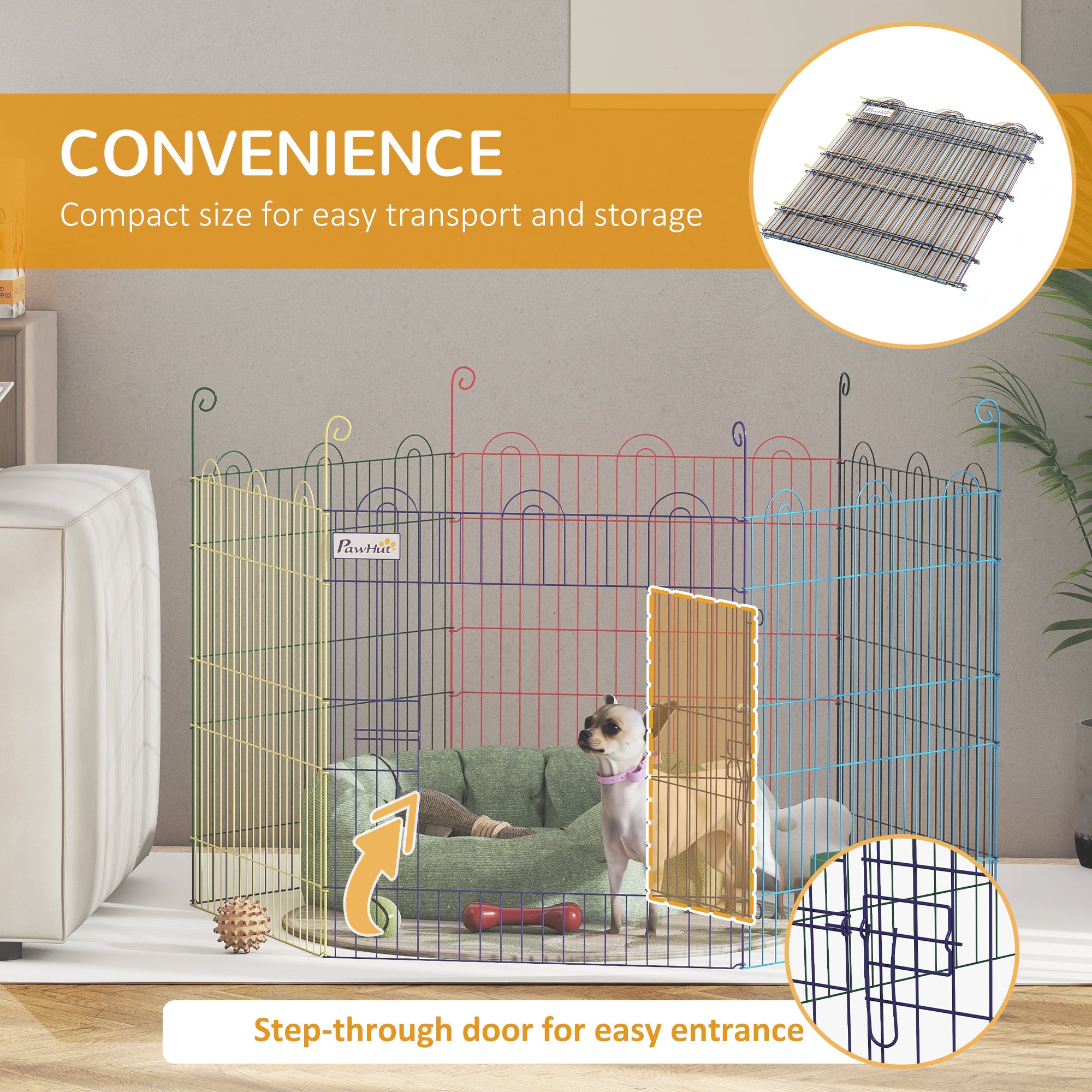 PawHut Pet Playpen Crate, with Six Panels, Door, for Indoors and Outdoors