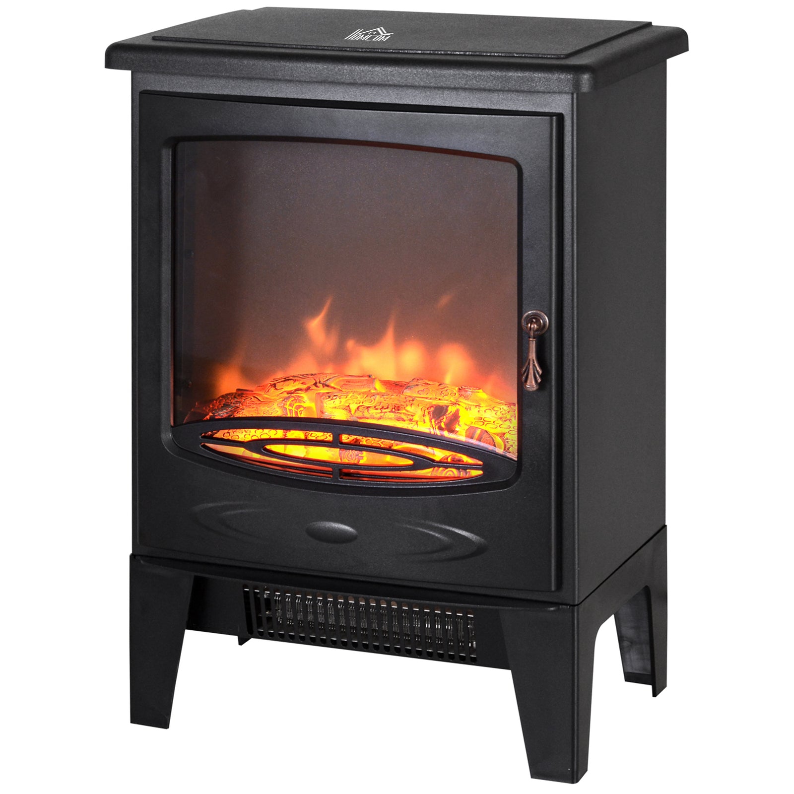HOMCOM Tempered Glass Casing Electric Fireplace, Freestanding Electric Fire with Realistic Flame Effect, Log Burner with Overheat Protection, 1000w/ 2000W, Black