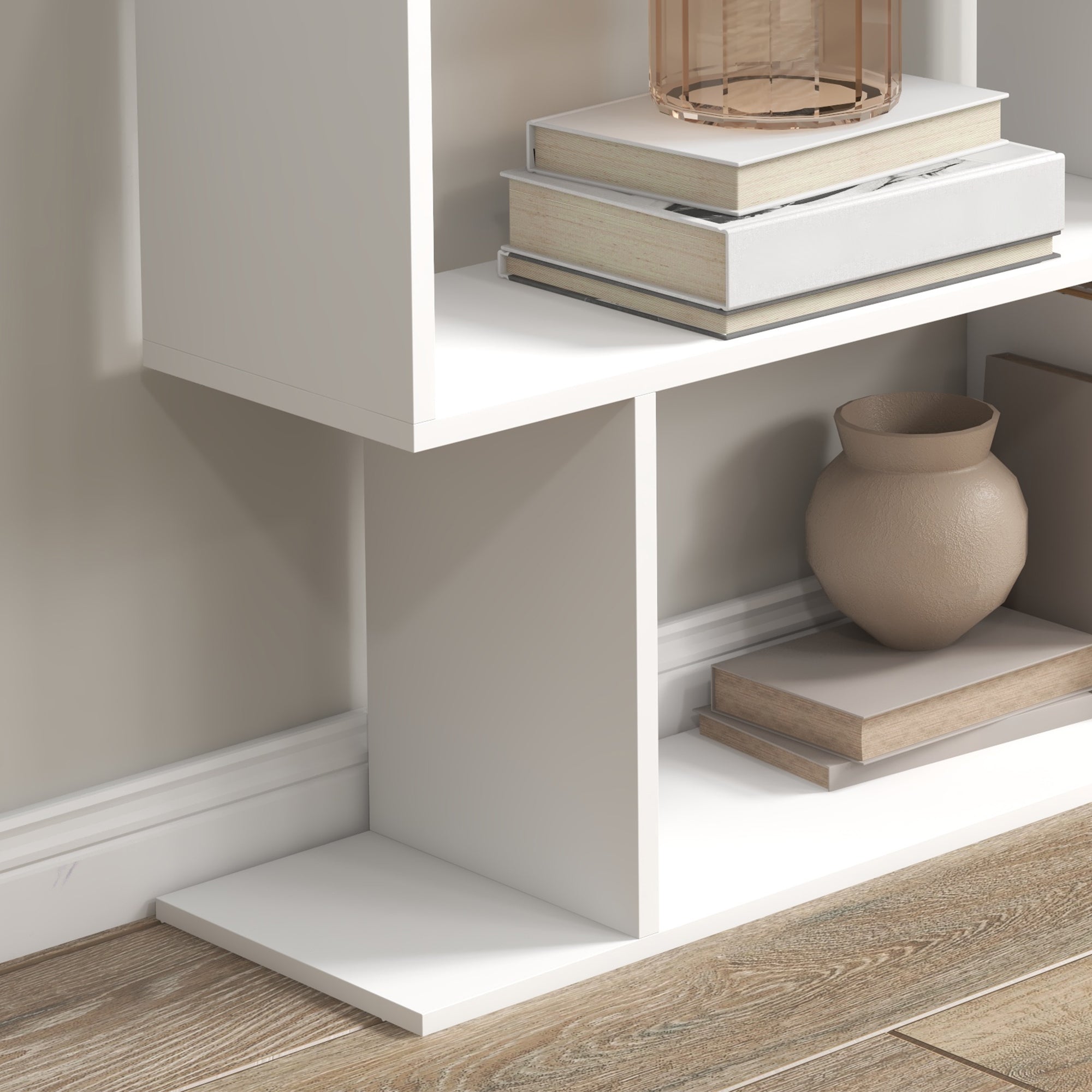 HOMCOM Bookcase, 6 Tier Shelf S Shaped Bookshelf, Storage Unit, Display Shelf for Living Room, Bedroom, Home Office, Plant, White