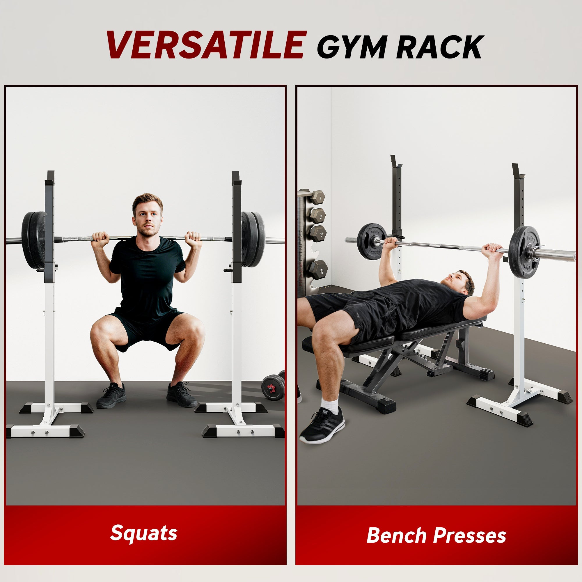 HOMCOM Heavy Duty Weight Bar Barbell Squat Stand Barbell Rack Spotter, for Home, Gym - Black