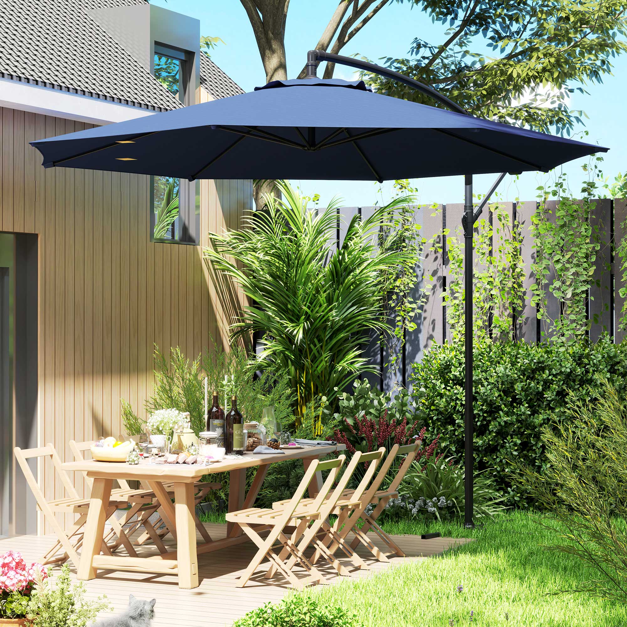 Outsunny 2.45m Overhanging Cantilever Parasol, with Cross Base - Blue