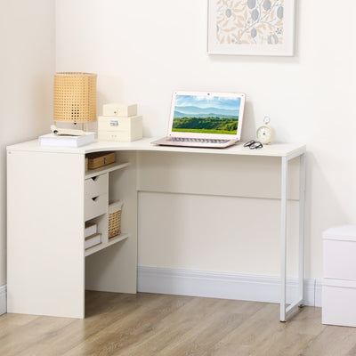 HOMCOM L-Shaped Computer Desk, Corner Desk with Drawers and Storage Compartments, Home Office Desk