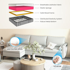 Extra Large L-Shaped Sofa with 4 USB Ports, Solid Metal Legs-Light Grey