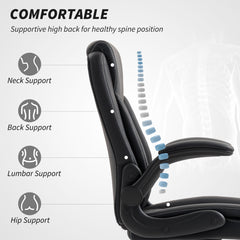 HOMCOM Faux Leather Office Chair. with Flip-Up Armrests - Black