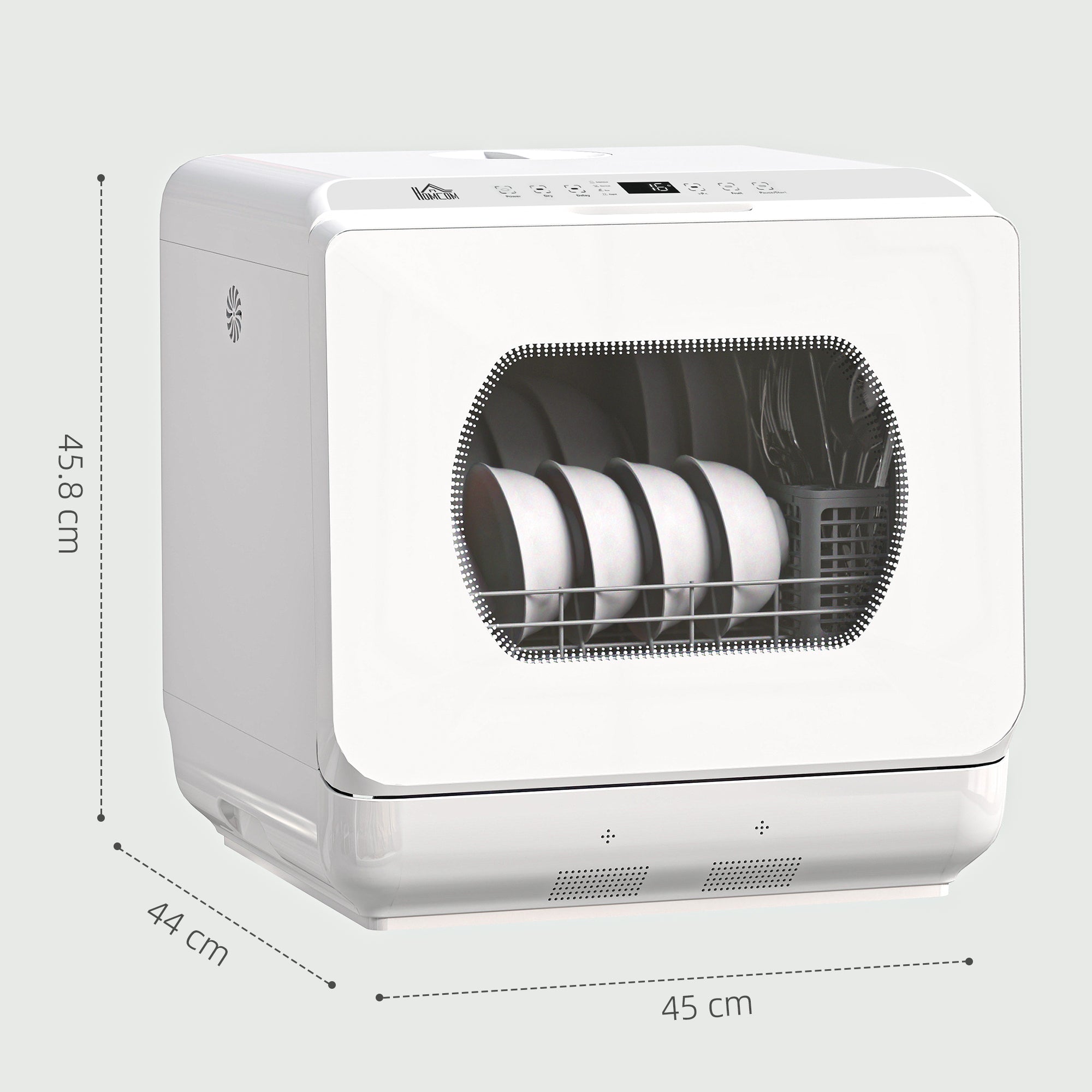 HOMCOM Table Top Dishwasher with Built-in 6L Water Tank, Mini Countertop Dishwasher with 6 Programs, 4 Place Settings, White