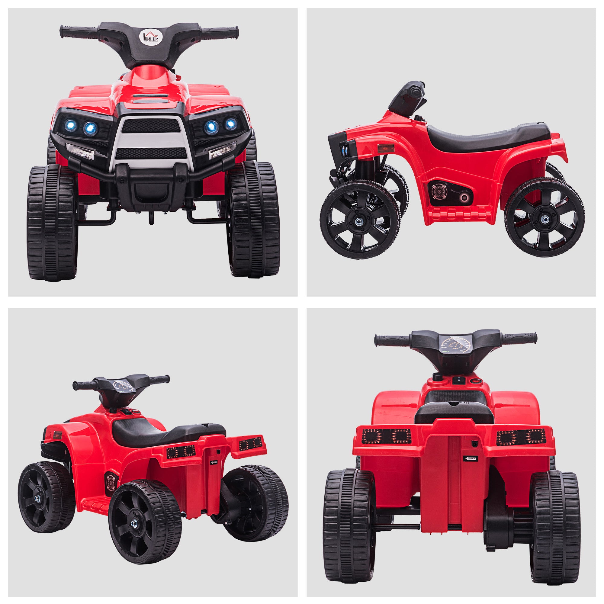 HOMCOM 6V Kids Electric Ride on Car, ATV Toy, Quad Bike with Headlights, Horn, for Toddlers 18-36 Months Red
