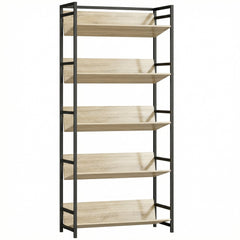 HOMCOM Bookshelf 5-Tier Metal Frame Room Divider Bookcase Storage Shelves for Living Room Oak