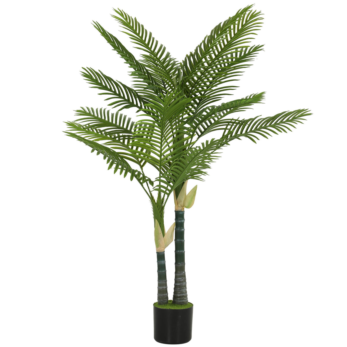 HOMCOM Artificial Palm Tree with 16 PEVA Leaves, 150cm Decorative Artificial Plant with Pot and Moss Effect, Green