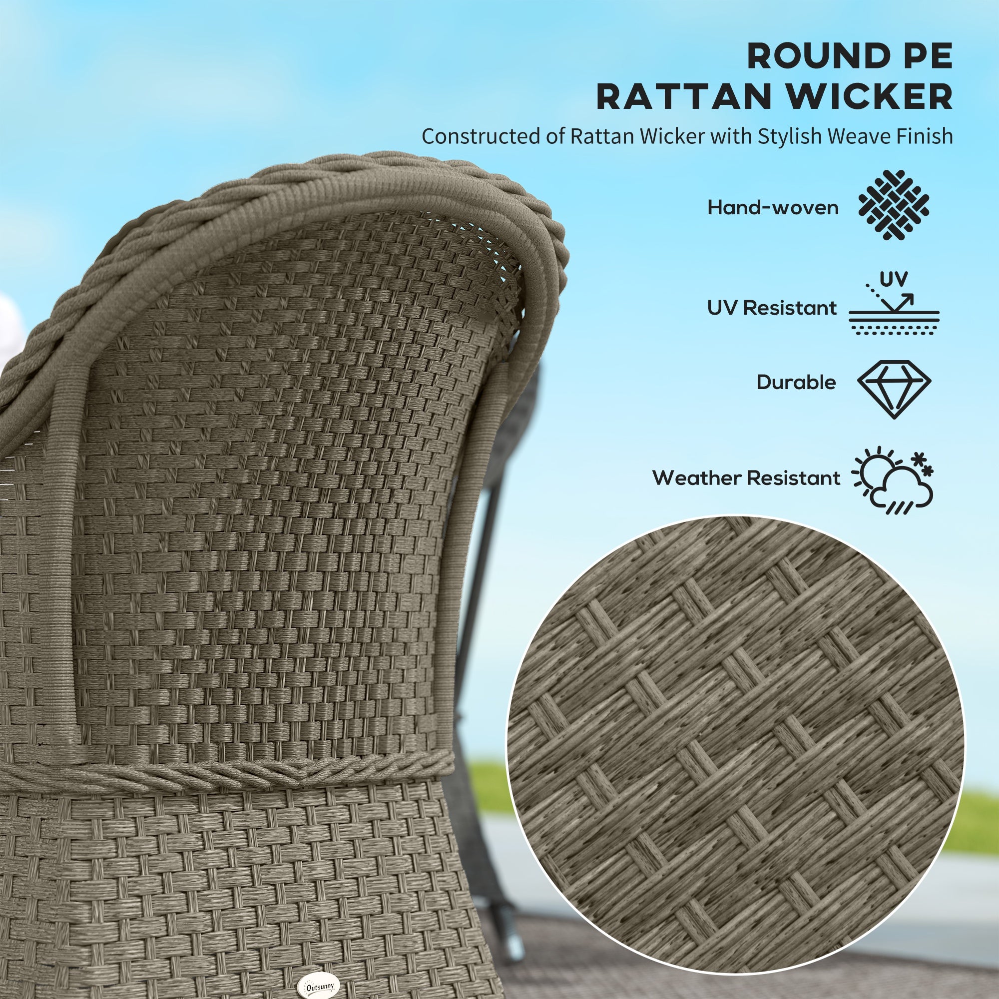 Outsunny Four-Piece Rattan Sofa Set, with Glass-Top Table - Light Grey