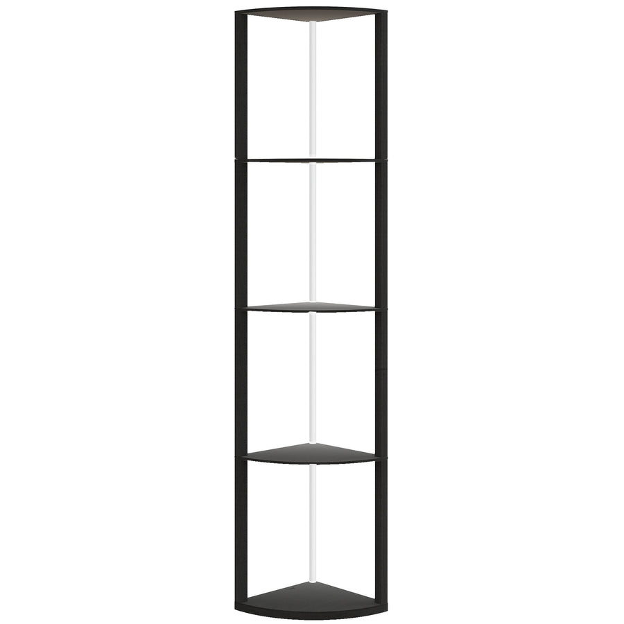 HOMCOM RGB LED Floor Lamp with Shelves, 4-Tier Dimmable Standing Lamp with Remote Control, Black