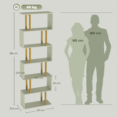 HOMCOM S-Shaped Bookshelf, 5-Tier Bookcase, Freestanding Storage Shelves with Anti-Tip Strap for Living Room, Light Green