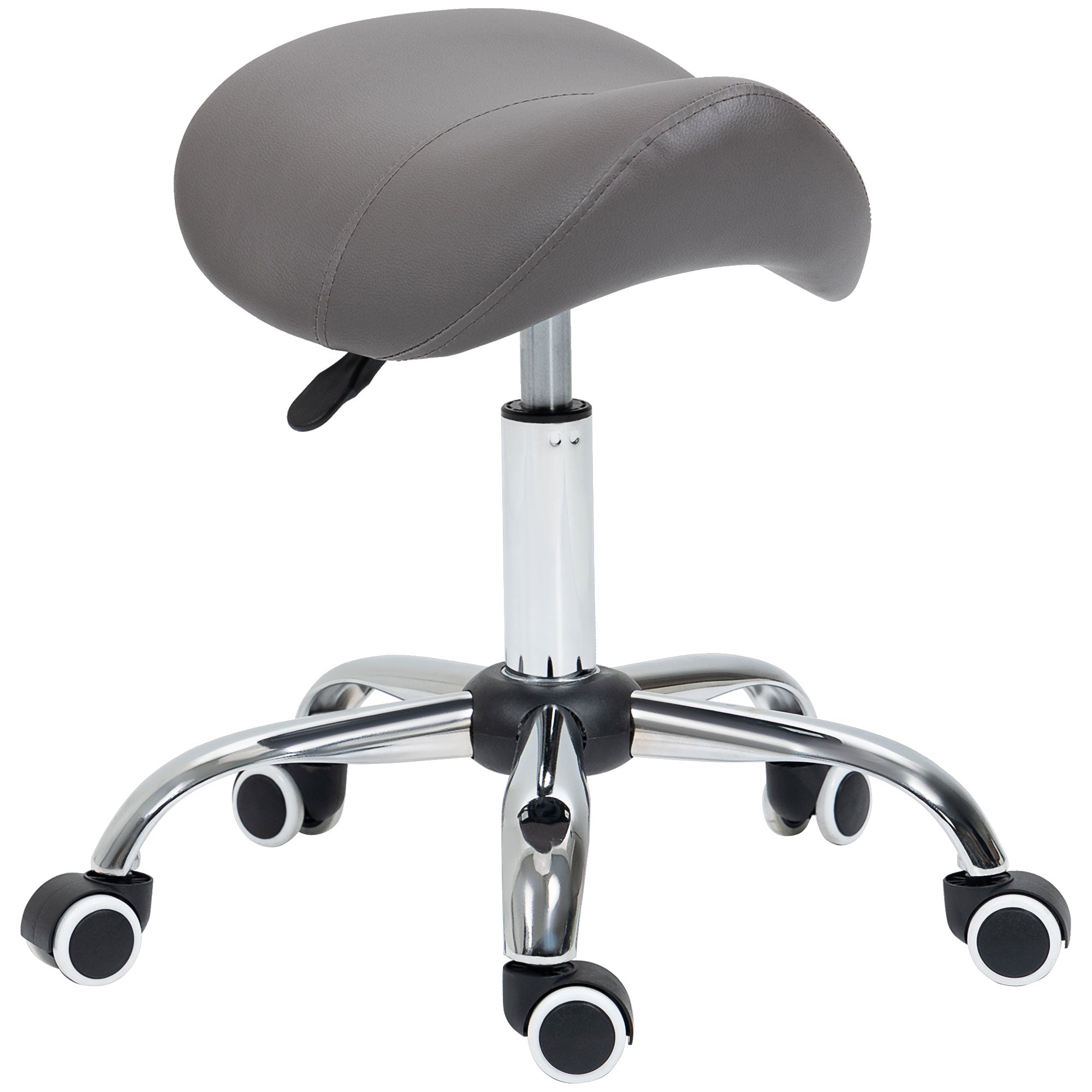 HOMCOM Cosmetic Stool 360 Rotate Height Adjustable Salon Massage Spa Chair Hydraulic Rolling Faux Leather Saddle Stool, Grey