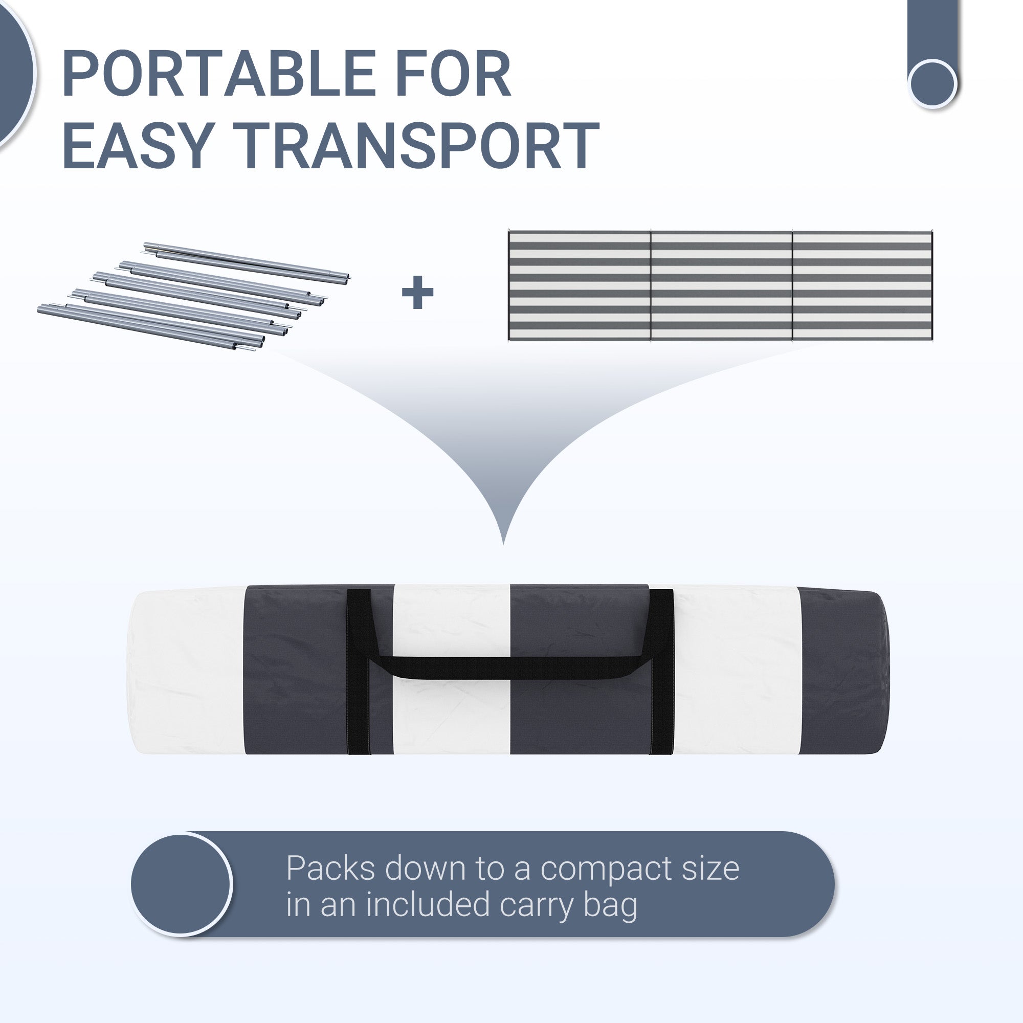 Outsunny 4 Pole Camping Windbreaks, Beach Wind Shield Shelter with Carry Bag and Steel Poles, Outdoor Caravan Privacy Shield, 540cm x 150cm, Grey and White