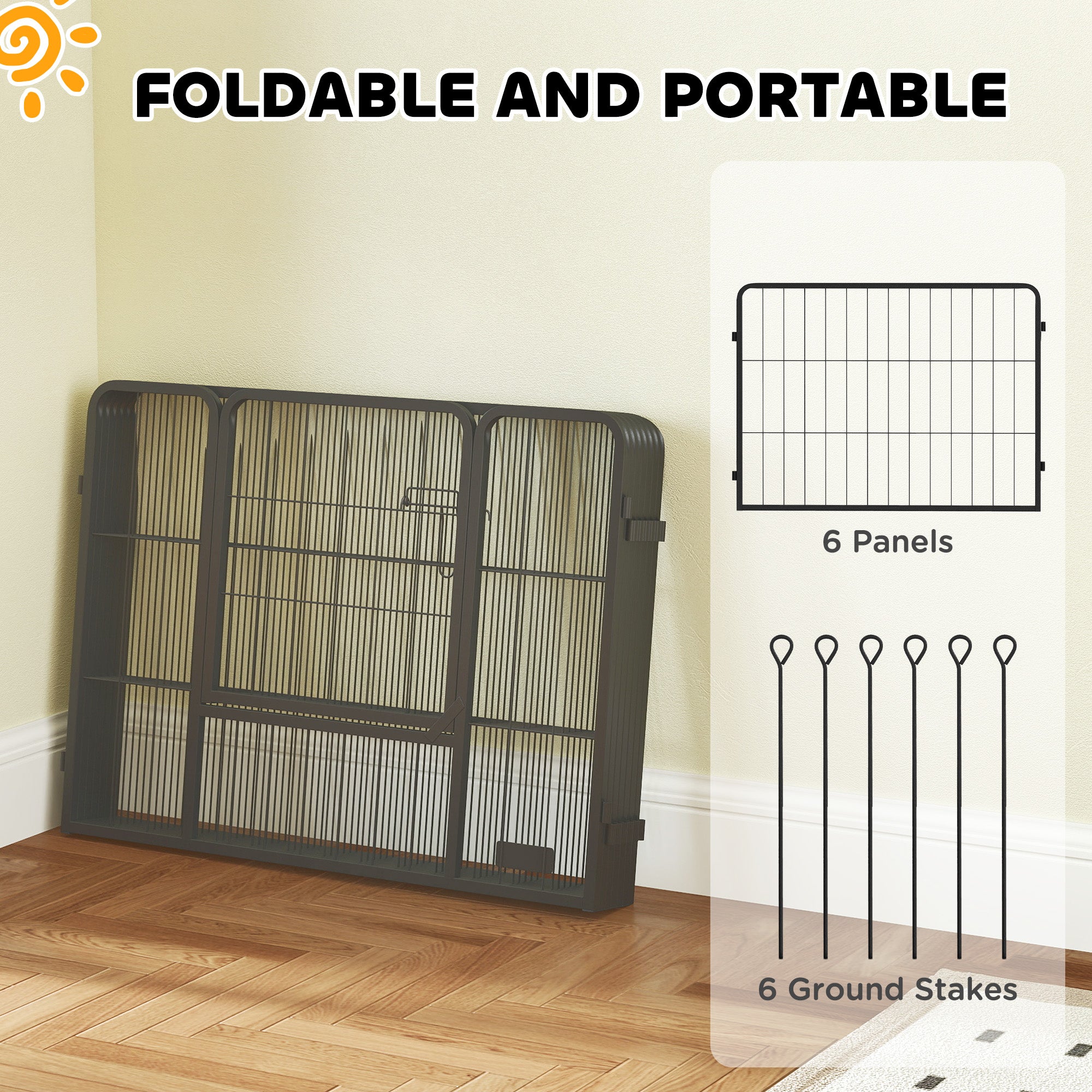PawHut 6 Panels Dog Playpen, Portable Detachable Puppy Pen with Door, for Small Dogs, 60cm High, Grey