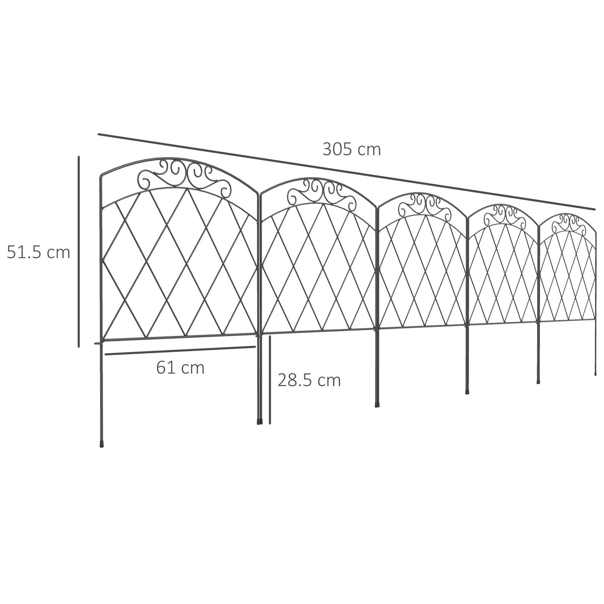 Outsunny 3m Decorative Metal Garden Fence - Diamond and Swirl Pattern