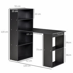 HOMCOM 120cm Computer Desk, Wooden PC Laptop Table with 6-Tier Storage Bookshelves, Home Office Working Study Desk, Writing Workstation, Black
