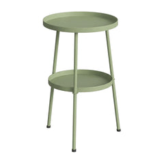 Outsunny Patio Side Table, a two-tier round coffee end table in light green