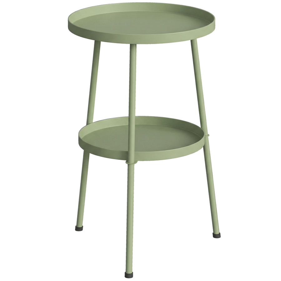 Outsunny Patio Side Table, 2-Tier Round Coffee End Table for Garden Balcony Living Room Bedroom, Light Green