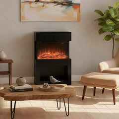 HOMCOM 19" Electric Fireplace with Surround, 3D Flame Effect, 6 Colours & 3 Brightness Levels, 1000W/2000W Black Electric Fire and Mantel Reach up to 30㎡ Space with Remote & Timer, 3 Sided View