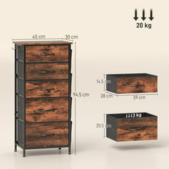 HOMCOM Chest of Five Fabric Drawers - Rustic Brown
