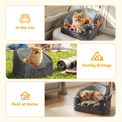PawHut Dog Car Seat, Detachable Washable Dog Booster Seat with Thick Cushion, Seat Belt, Pockets for Small Under 10kg, Grey