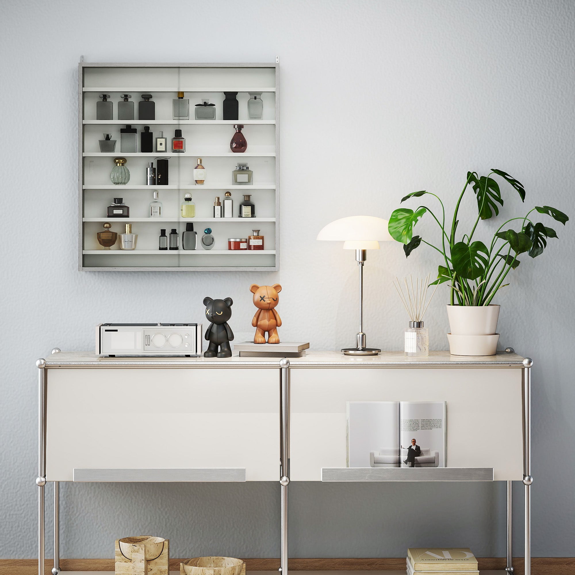 HOMCOM Six Shelf Display Cabinet, with Glass Doors - Graphite Wood Effect