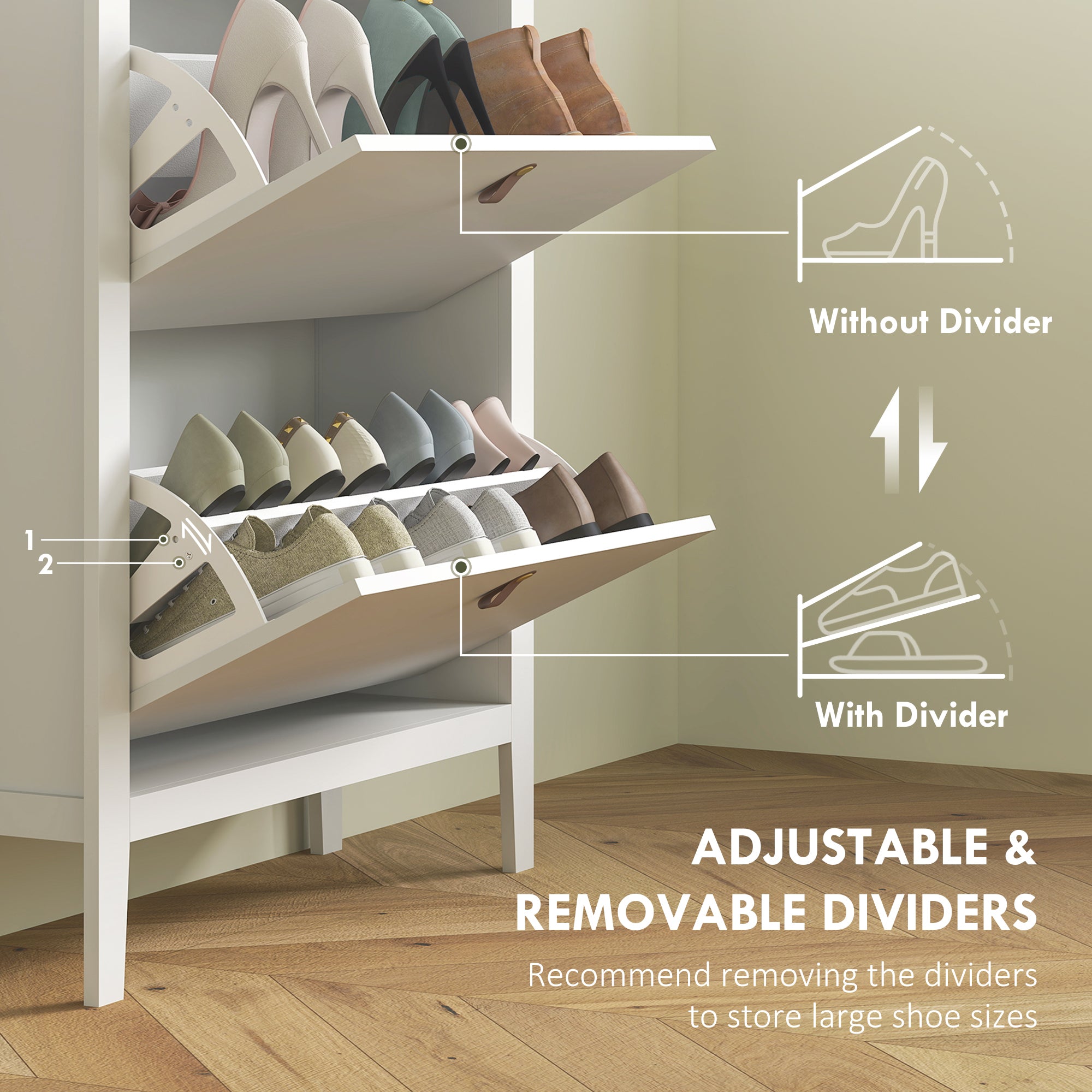 HOMCOM Modern Two-Drawer Shoe Cabinet - White