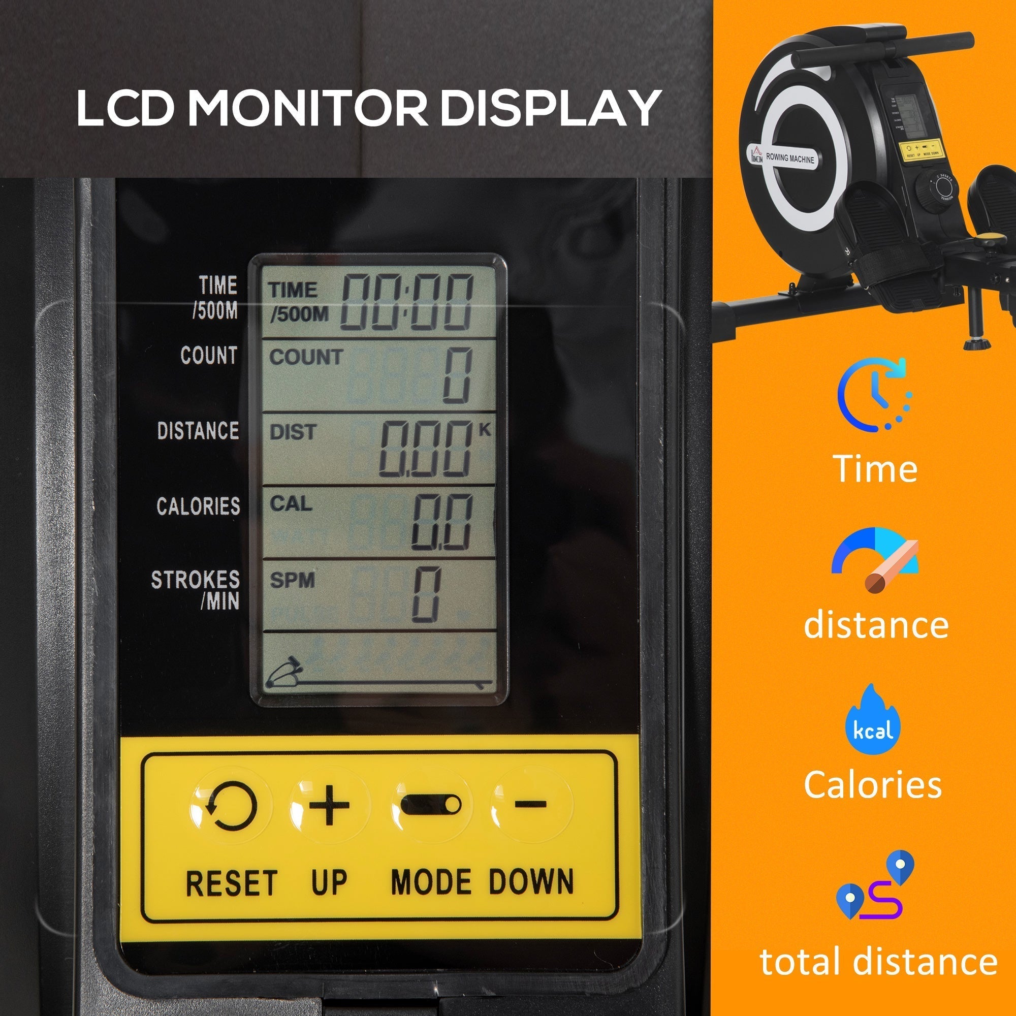 HOMCOM Folding Rowing Machine, Magnetic Rower Machine with 8 Levels Quiet Resistance, LCD Monitor, Wheels, Aluminium Slide Rail and Vertical Storage, for Home Gym Cardio Training