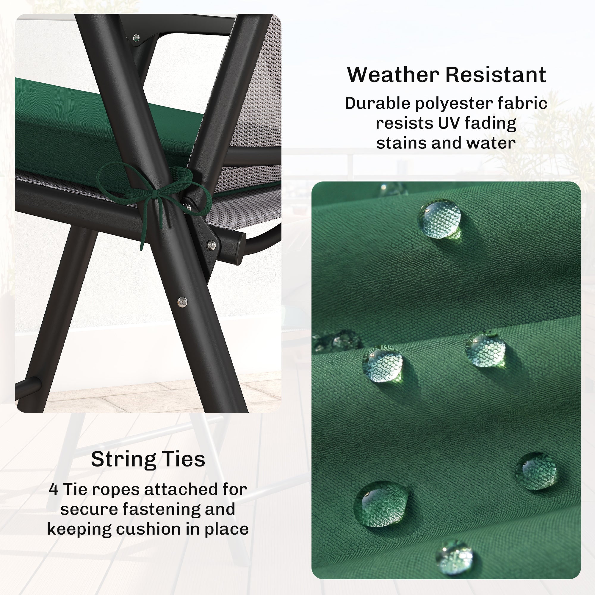 Outsunny Set of 6 Chair Cushion Seat Pads Dining Chair w/ Straps, Indoor Outdoor Removable Tie On Garden Patio, Green