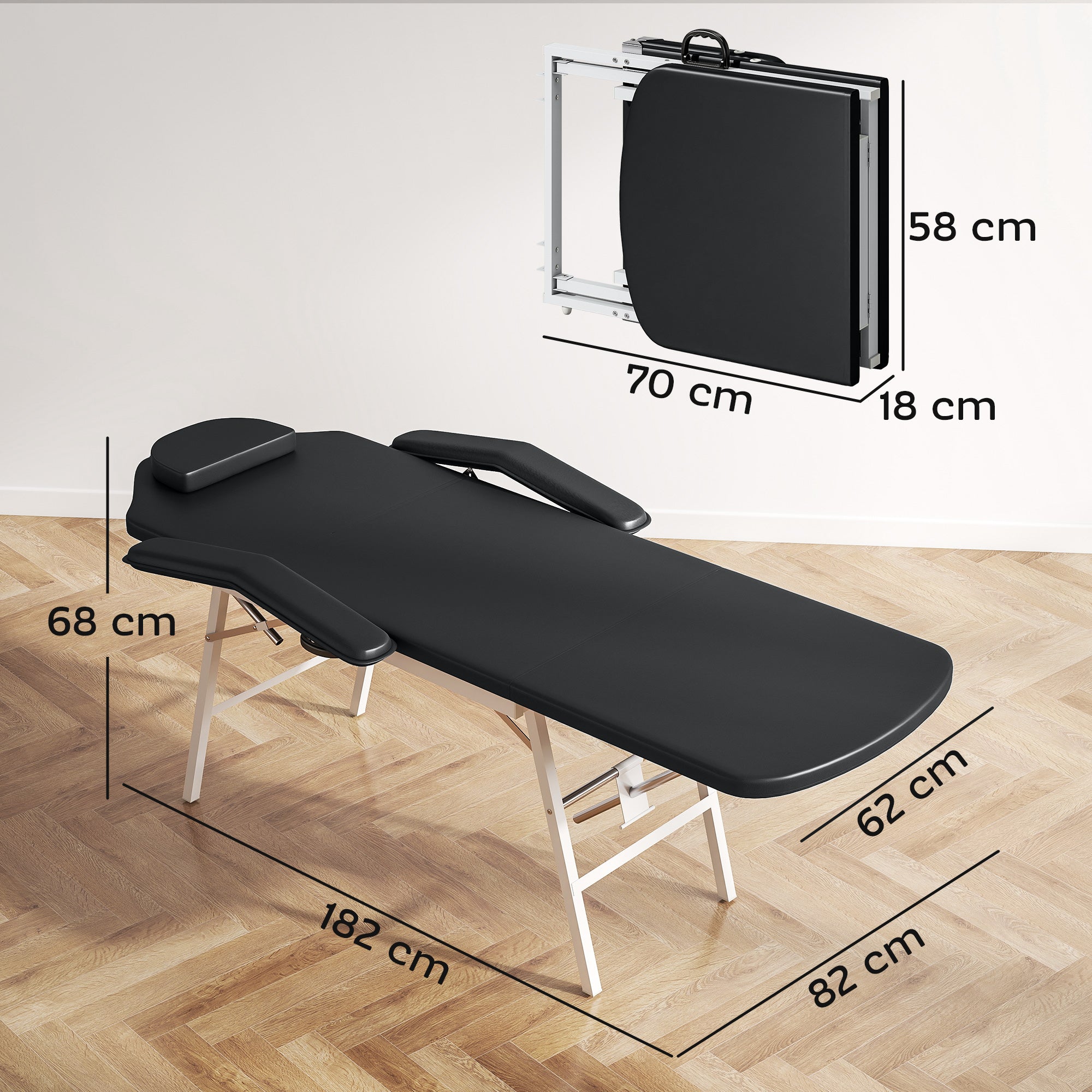 HOMCOM Portable Massage Table, 3 Section Adjustable Beauty Bed, Foldable Massage Bed with Face Hole, Recliner Chair with Removable Headrest and Armrests for Spa, Lash, Tattoo, Black