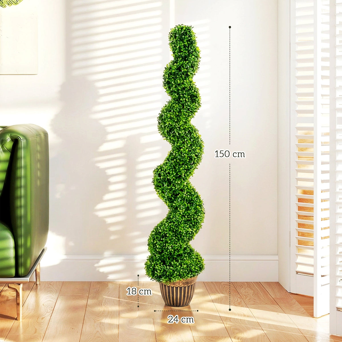 HOMCOM Set of 2 Artificial Plants, Topiary Spiral Boxwood Trees with Pot, for Home Indoor Outdoor Decor, 150cm